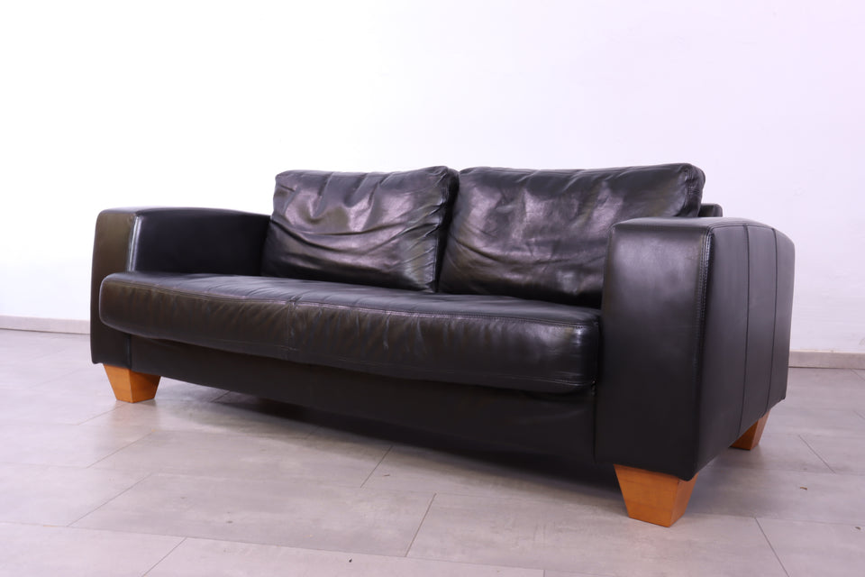 Hochwertiges echt Leder Sofa in schwarz Design Couch