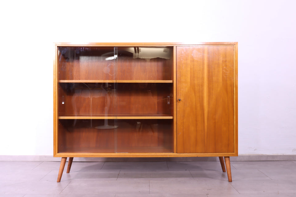 Mid Century Highboard Retro Vitrine Nussbaum Schrank Kommode