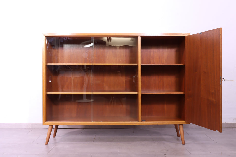 Mid Century Highboard Retro Vitrine Nussbaum Schrank Kommode