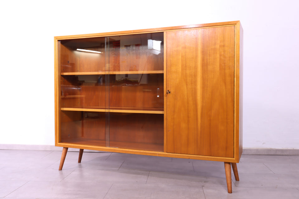 Mid Century Highboard Retro Vitrine Nussbaum Schrank Kommode