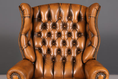 Original Chesterfield wingback armchair, genuine leather, English gentleman’s chair, leather armchair, soft leather, reclining function, antique vintage