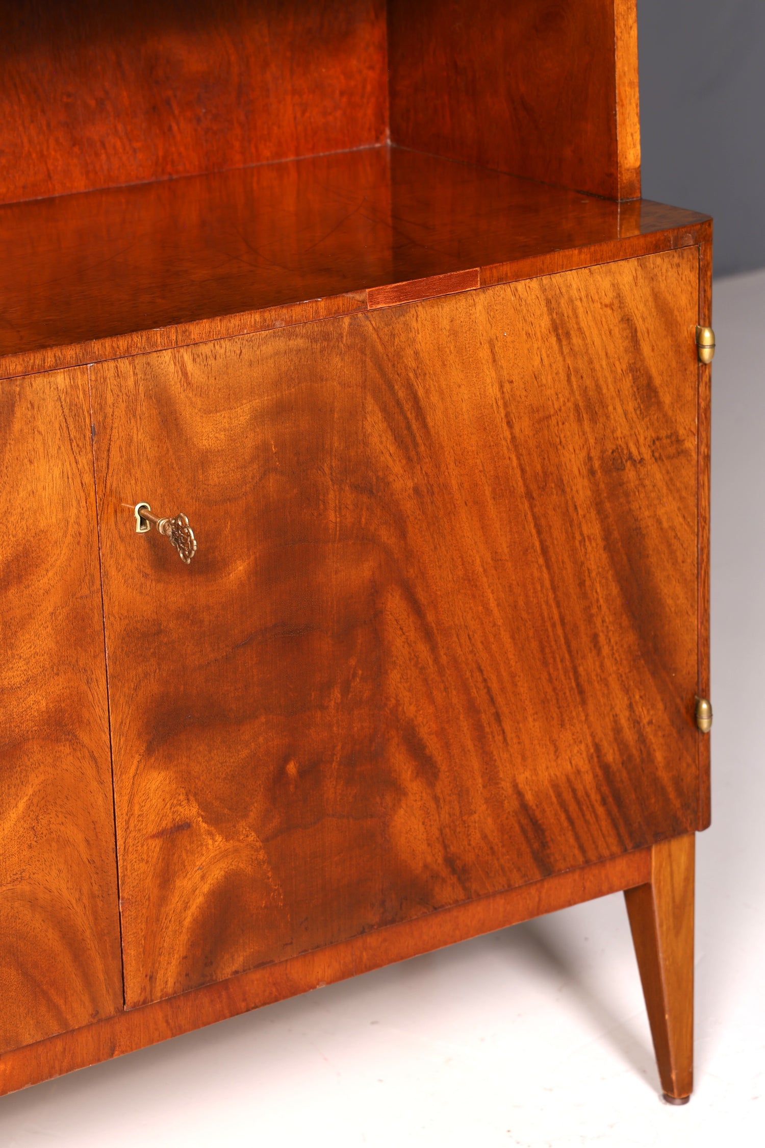 Simple mid-century bookcase, Danish design shelving cabinet, walnut, vintage retro 1960s wood