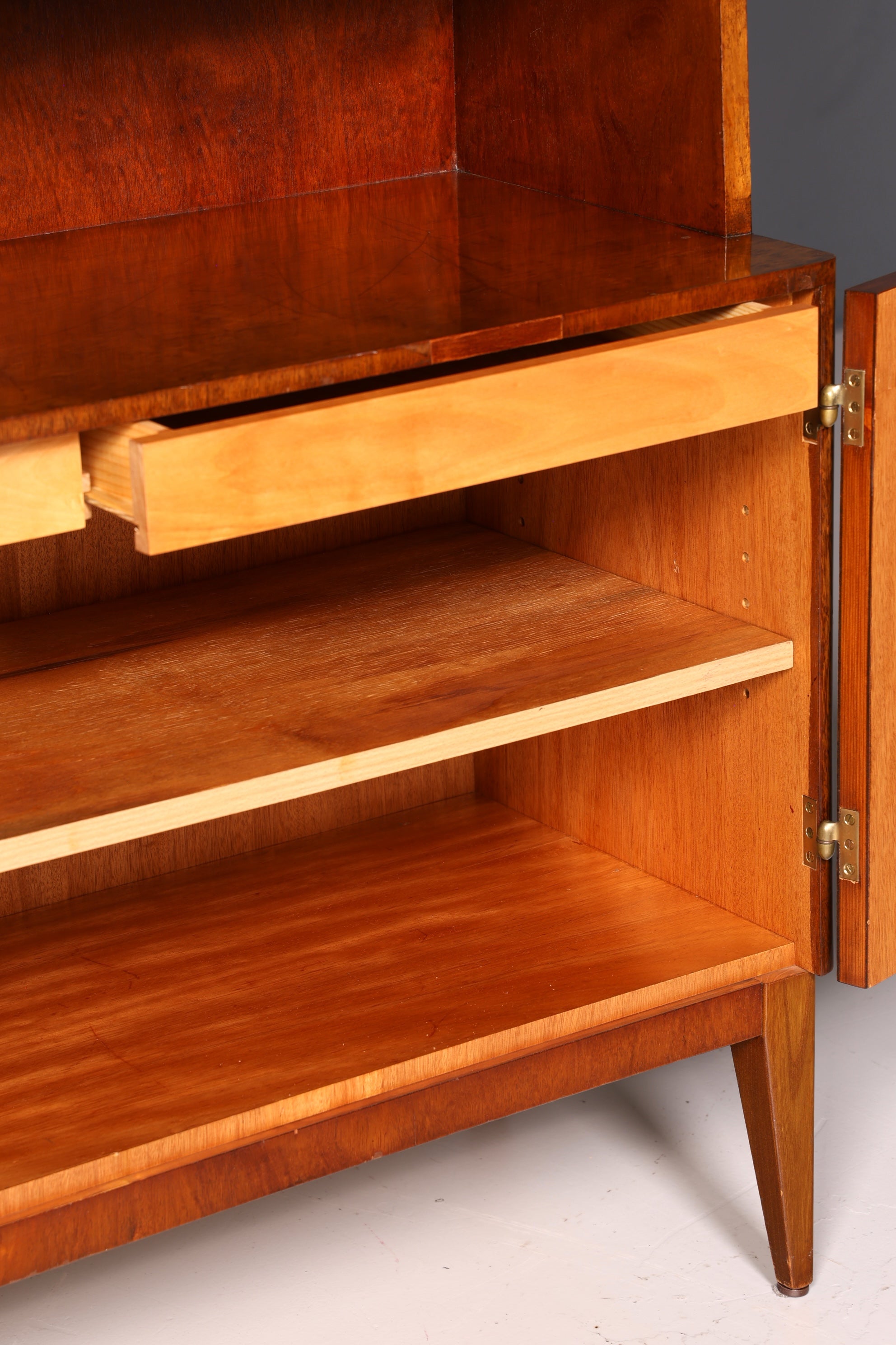 Simple mid-century bookcase, Danish design shelving cabinet, walnut, vintage retro 1960s wood