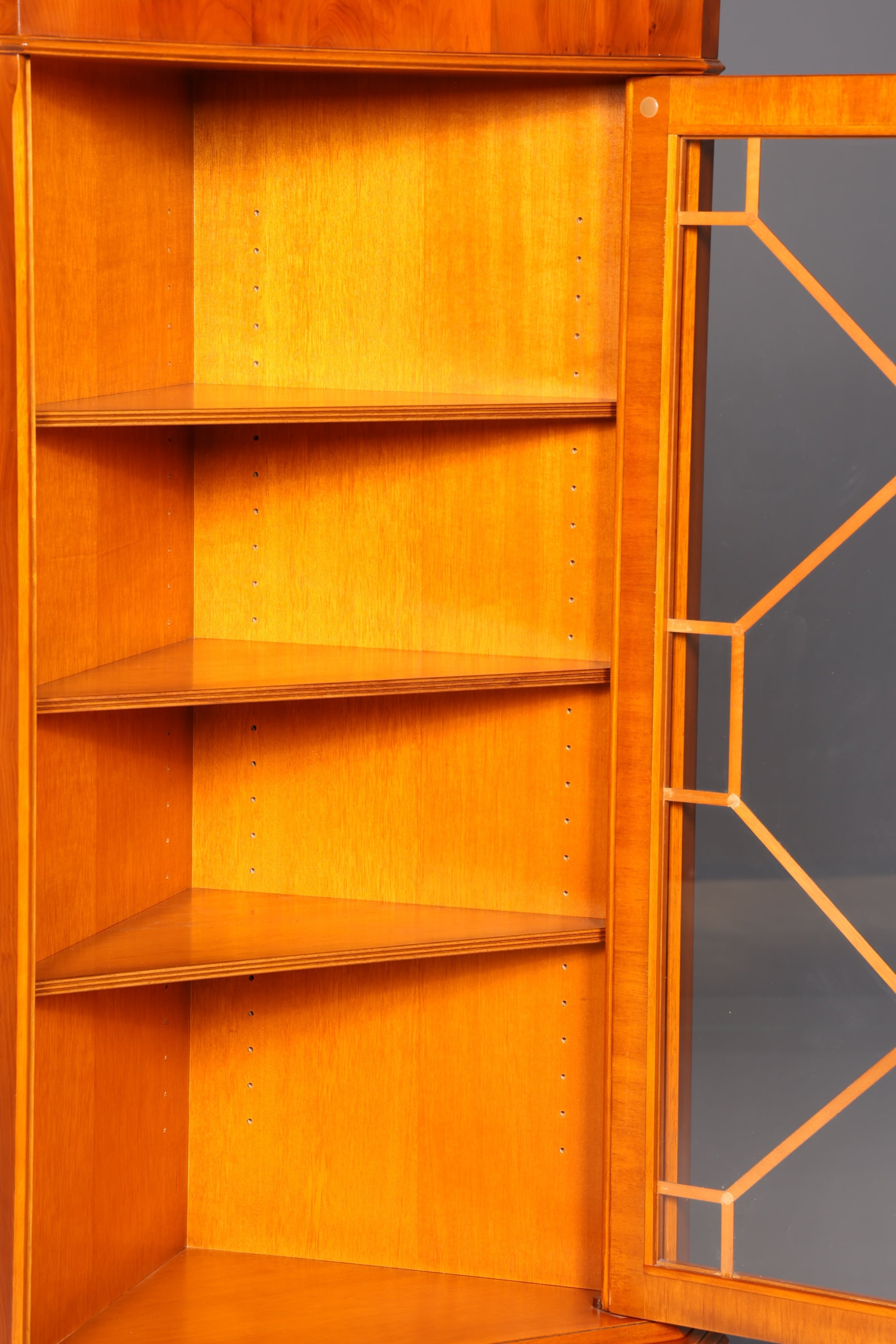 Beautiful English Yew Corner Display Cabinet, Corner Cupboard, Glass Display Cabinet, Antique, Solid Wood, Vintage