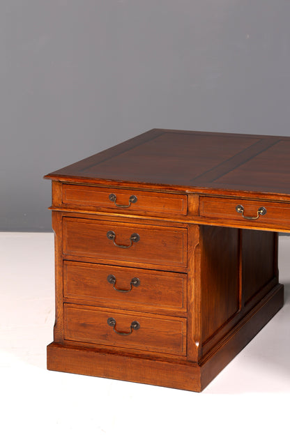 Impressive English XXL Writing Desk, Office Desk, Partner Desk, Antique Solid Wood Vintage
