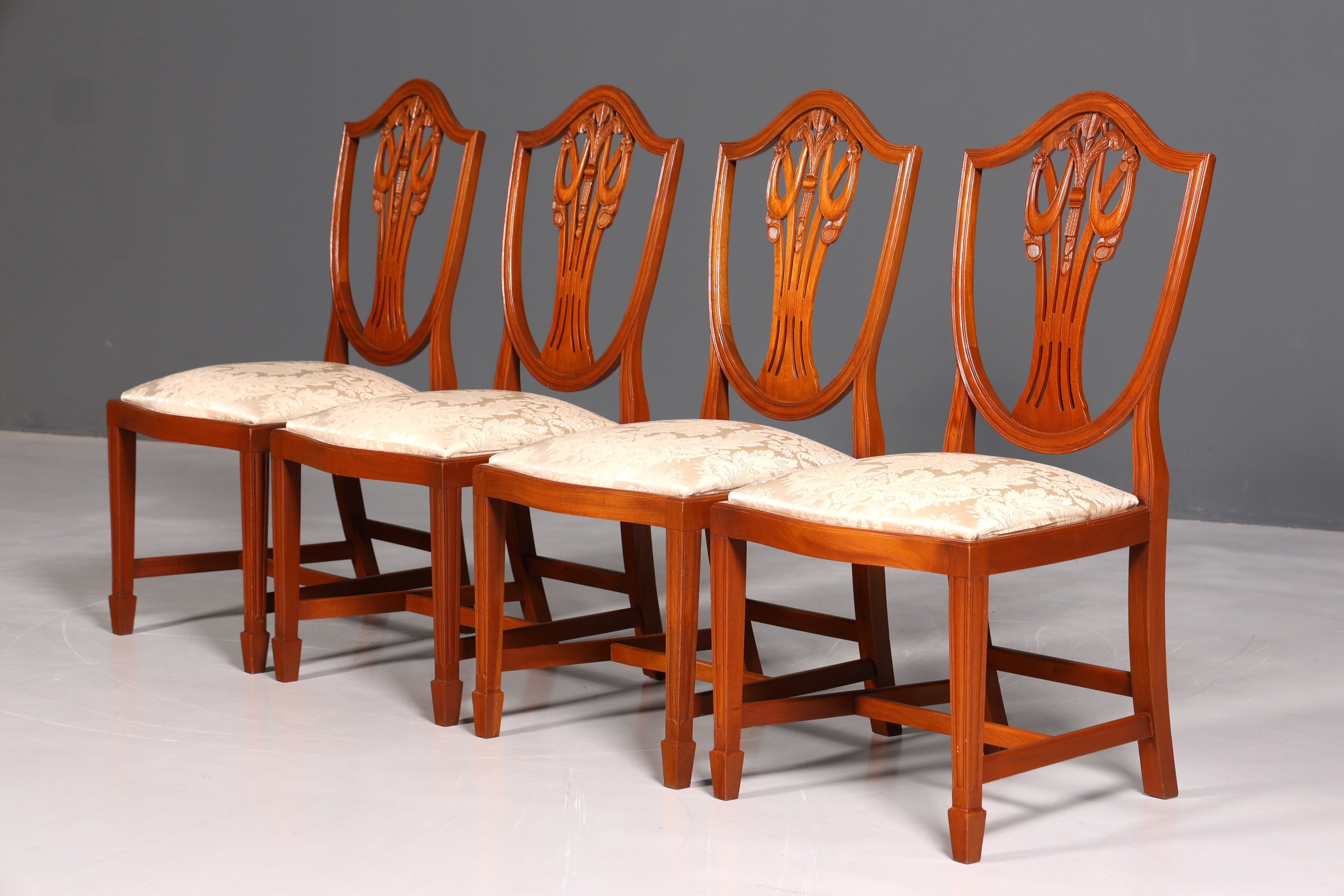 4x Wunderschöne Englische Stühle Hepplewhite Stuhl Set Antik Sekretär Stühle Polsterstühle Küchenstühle