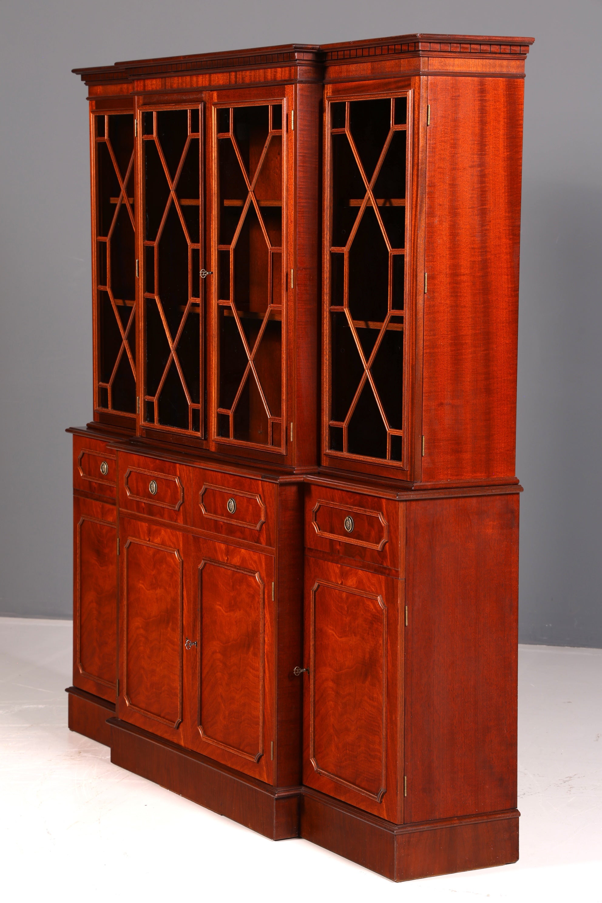 Beeindruckende Englische Vitrine Bibliothek Bücherschrank Glasvitrine Buffet Schrank Echt Holz Antik Vintage