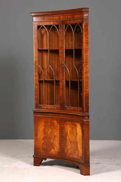 Wunderschöne Englische Eckvitrine Antik 60s echt Holz Schrank Eckschrank Glasvitrine Vitrine
