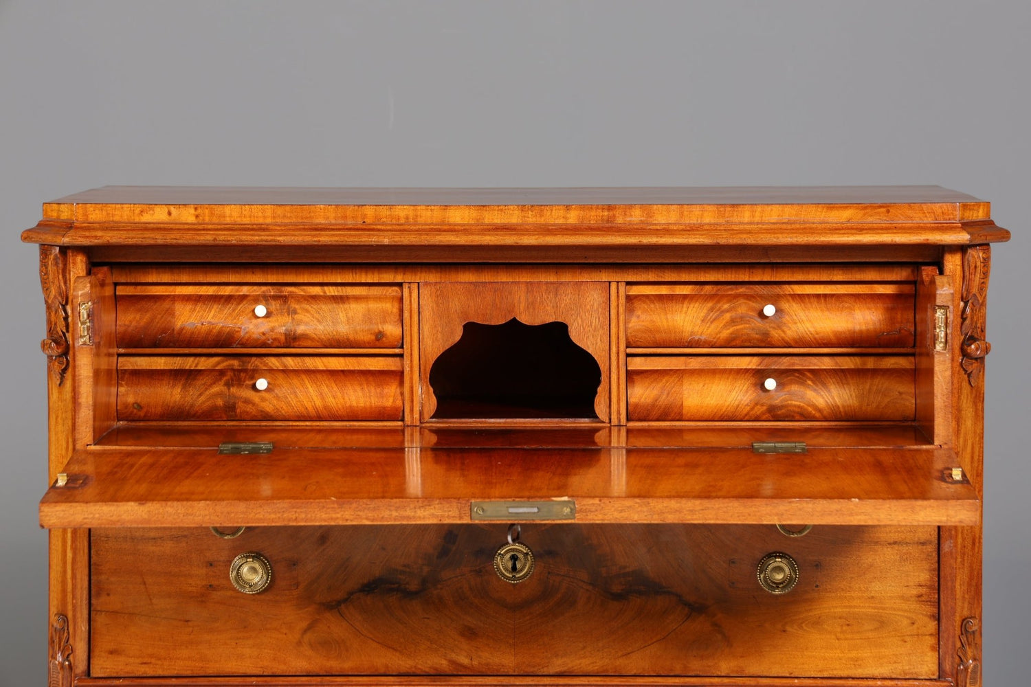 Beautiful Louis Philippe Secretary Vertiko Wilhelminian style walnut antique chest of drawers around 1880