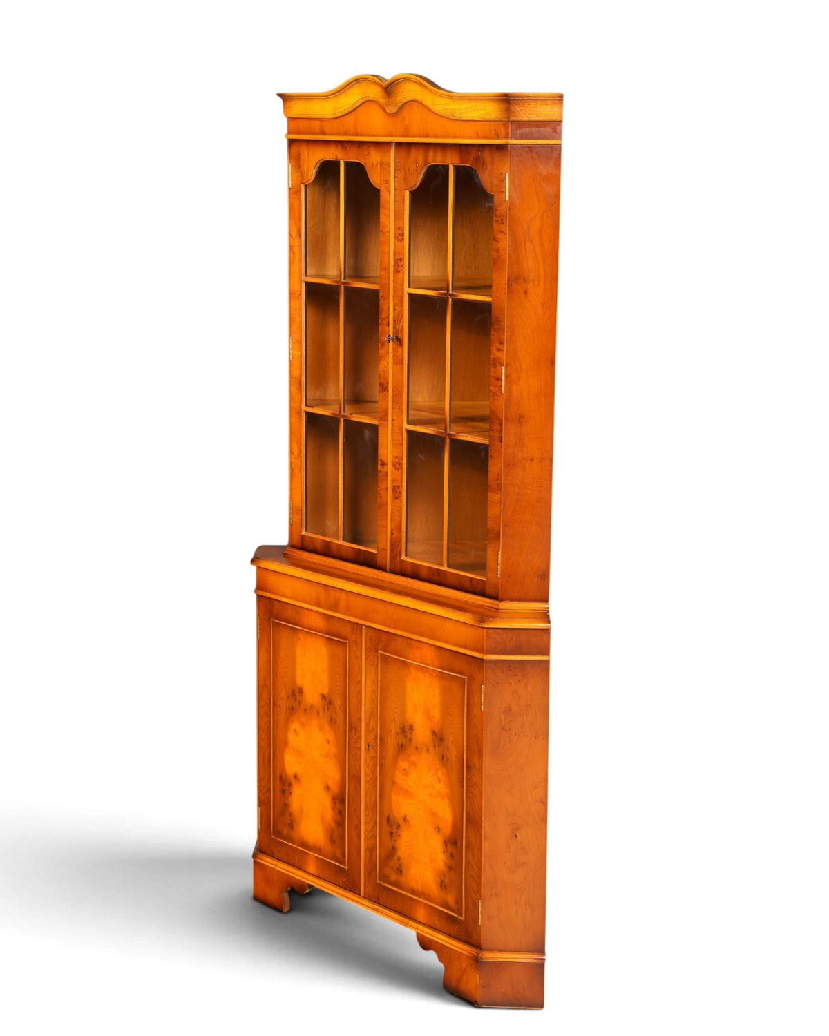 Wunderschöne Englische Eckvitrine Eibe Antik 60s Echt Holz Eckschrank Glasvitrine