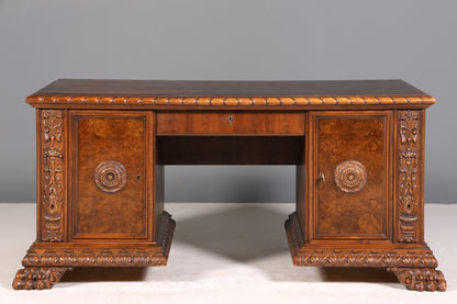 Imposanter Neorenaissance Schreibtisch Herrenzimmer Gründerzeit Bürotisch Antik Office Table