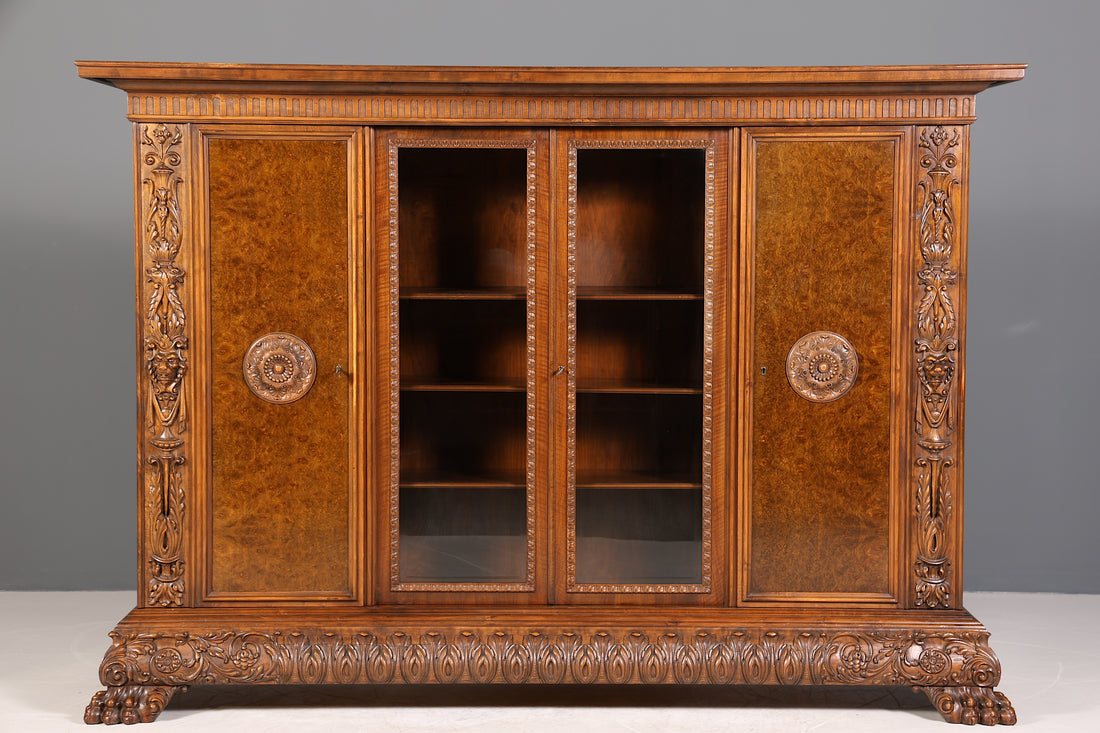Traumhafter XXL Neorenaissance Bücherschrank Vitrine Antik Gründerzeit Buffet Schrank Regal Kanzlei