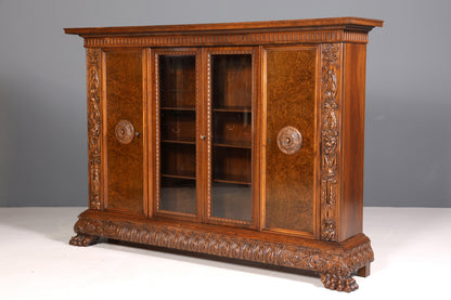 Traumhafter XXL Neorenaissance Bücherschrank Vitrine Antik Gründerzeit Buffet Schrank Regal Kanzlei