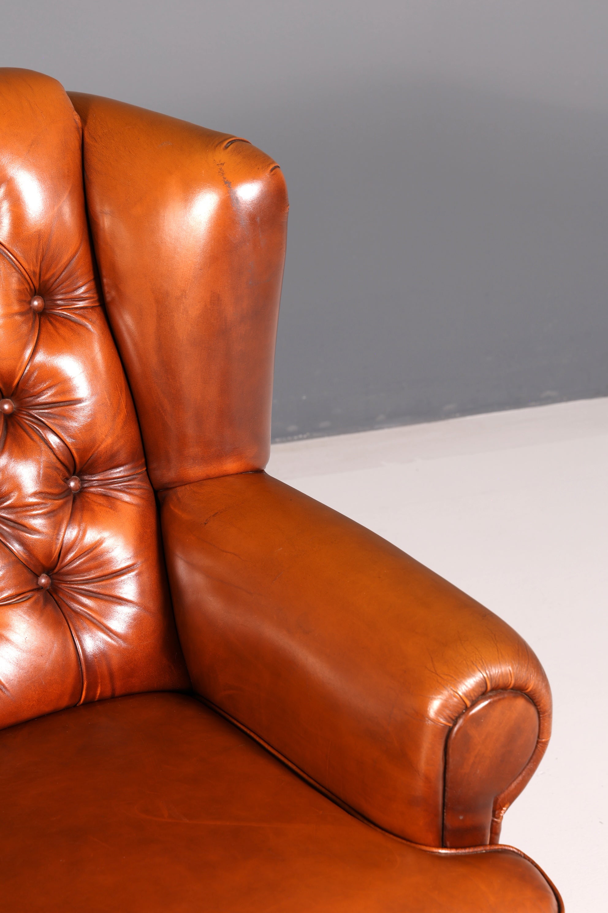 Wunderschönes Original Chesterfield Sofa 3-Sitzer Echt Leder Cognac Couch Englisch Ledersofa Vintage