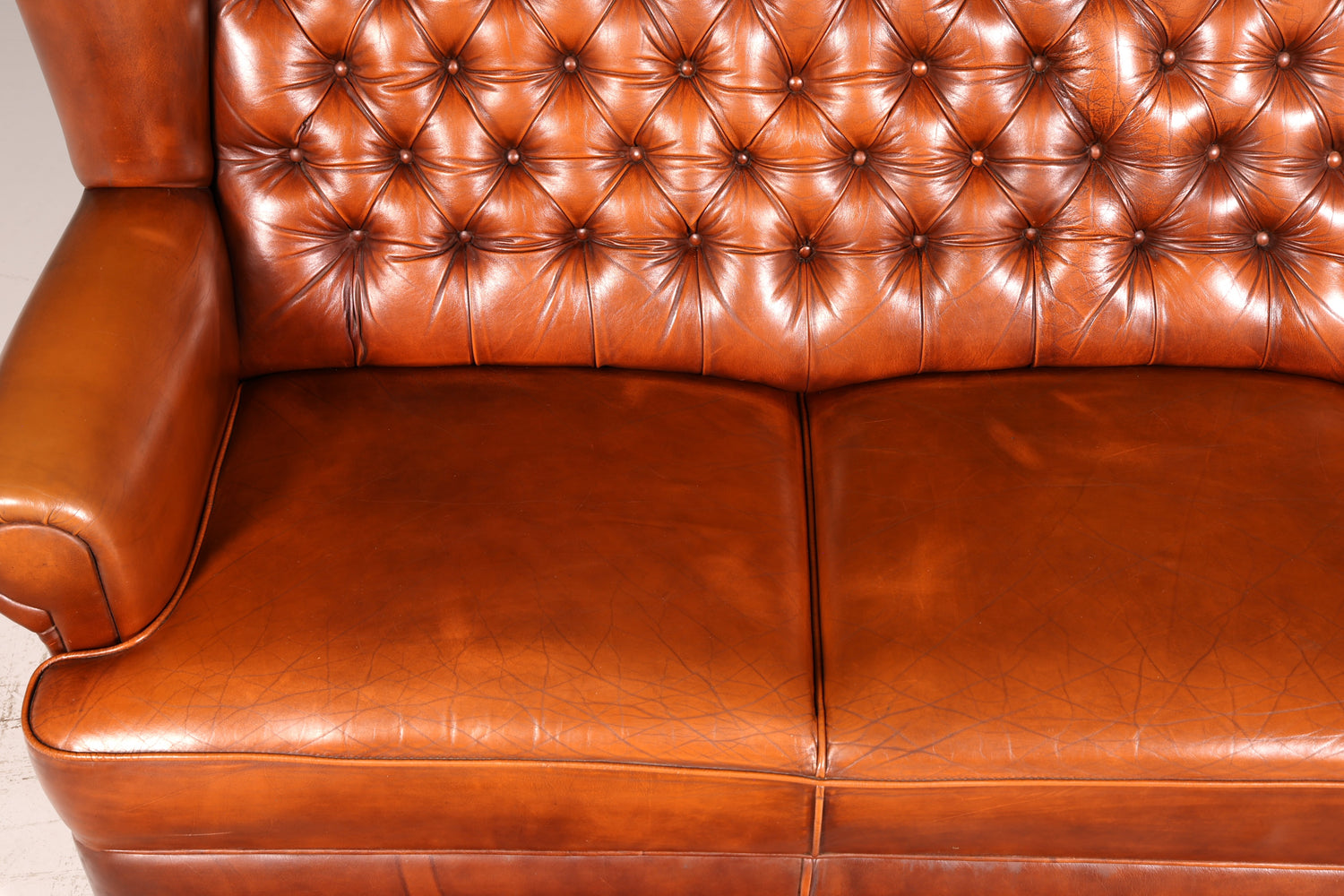 Wunderschönes Original Chesterfield Sofa 3-Sitzer Echt Leder Cognac Couch Englisch Ledersofa Vintage
