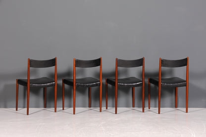 4x Schlichte Mid Century Stühle Palisander Retro Stuhlset echt Leder Danish Design Küchenstühle