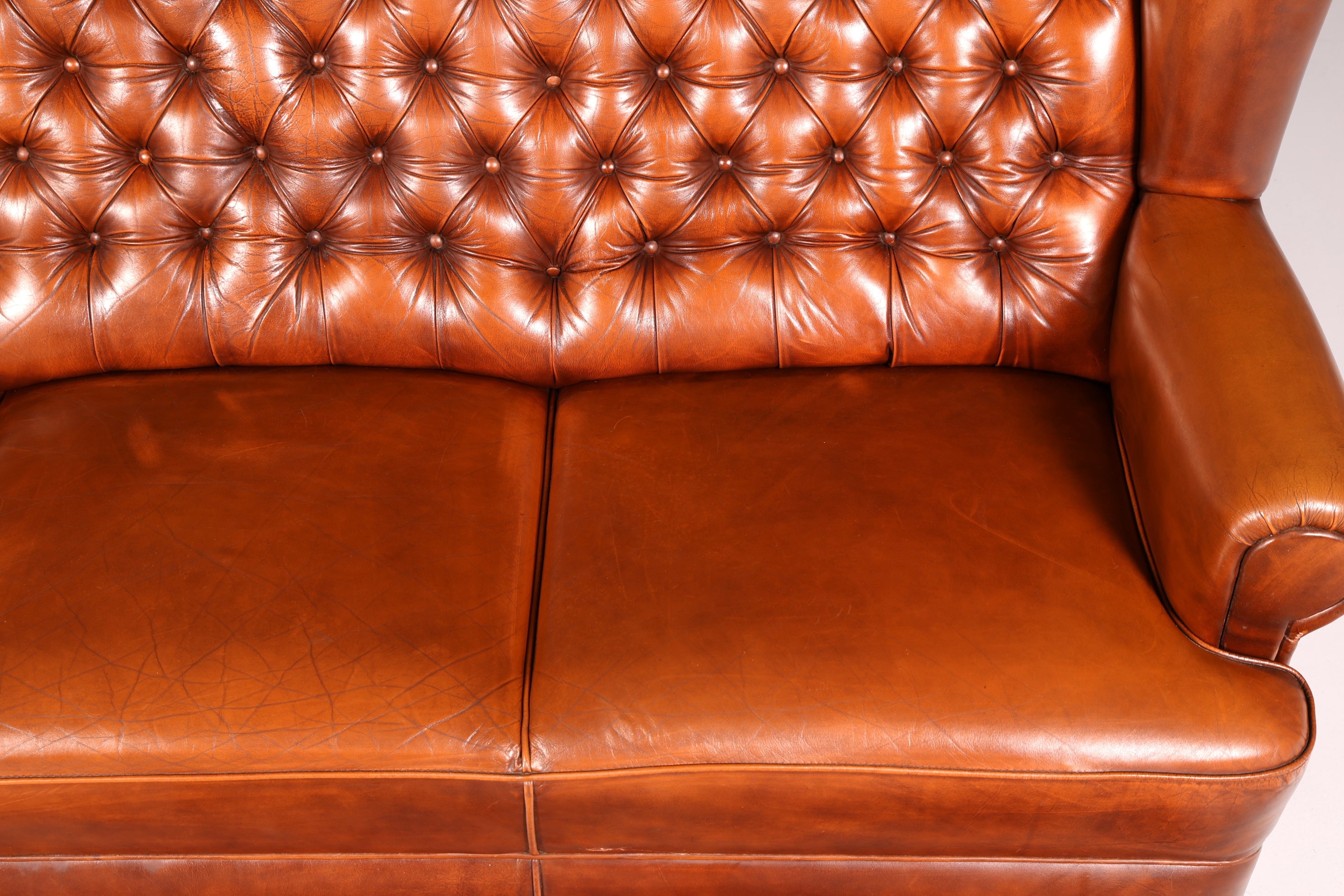 Wunderschönes Original Chesterfield Sofa 3-Sitzer Echt Leder Cognac Couch Englisch Ledersofa Vintage