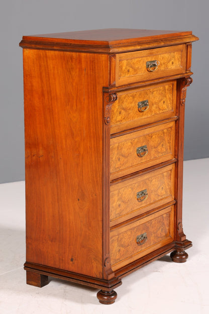 Edle Gründerzeit Kommode Louis Philippe Vertiko Nussbaum Sideboard um 1880 Schubladenkommode