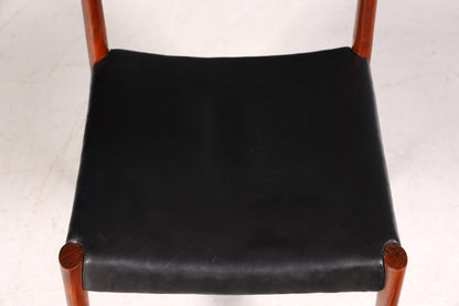 4x Schlichte Mid Century Stühle Palisander Retro Stuhlset echt Leder Danish Design Küchenstühle