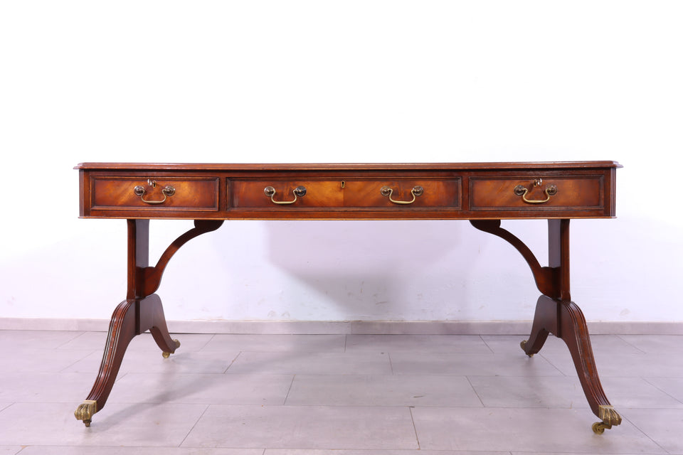 Seltener Englischer Schreibtisch Englisch Desk Leder Auflage Antik