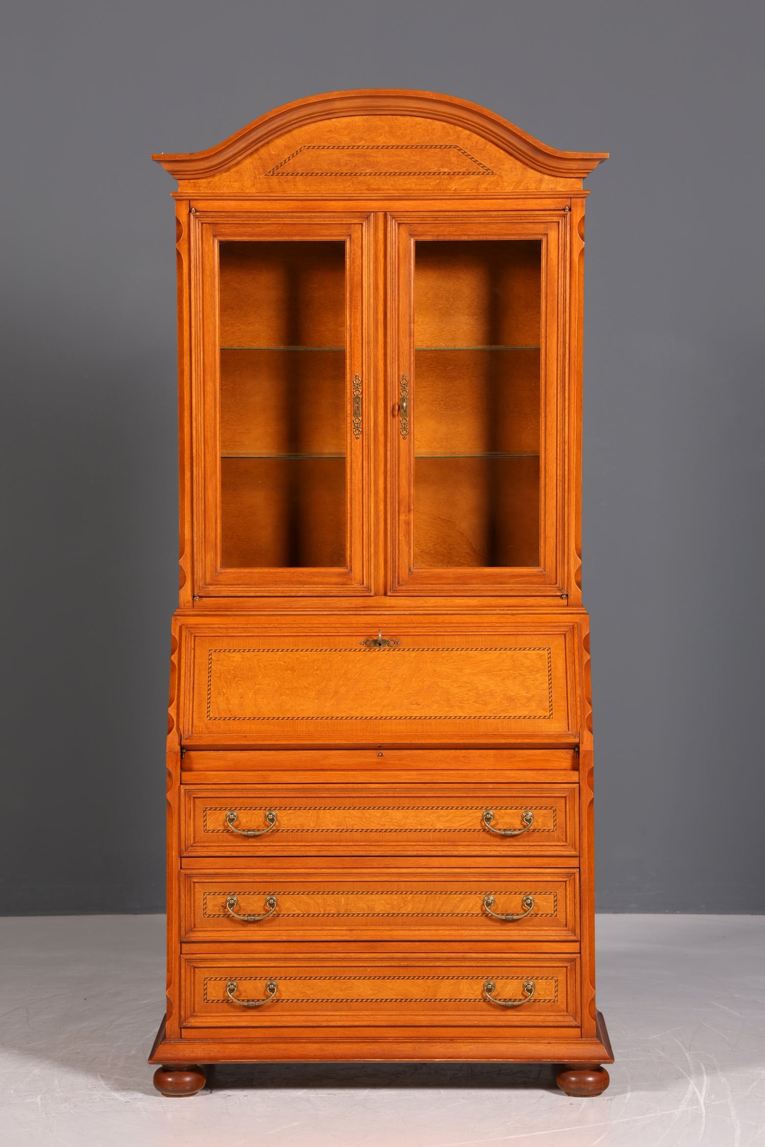 Wunderschöner Original Selva Sekretär Vitrine Antik Stil Bürotisch mit Vitrinenaufsatz echt Holz Office Desk Bürokommode