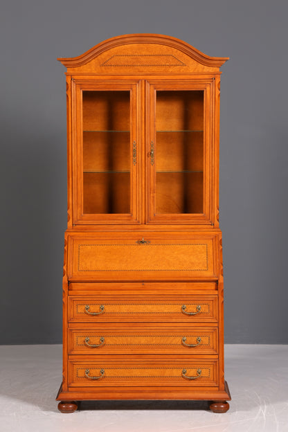 Wunderschöner Original Selva Sekretär Vitrine Antik Stil Bürotisch mit Vitrinenaufsatz echt Holz Office Desk Bürokommode