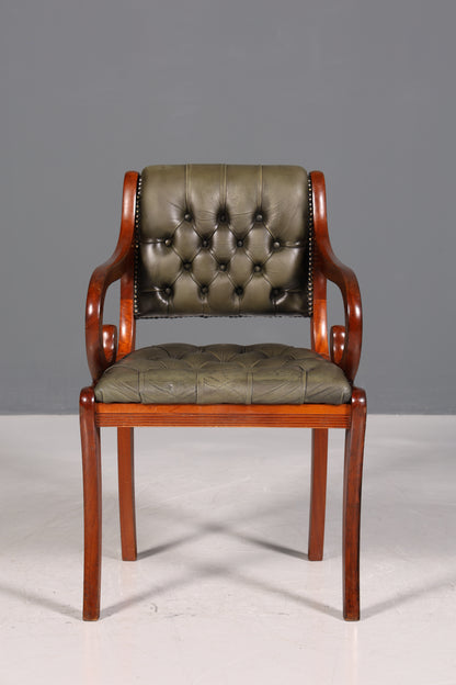 Original Chesterfield Armlehnstuhl Canterbury Englisch Küchenstuhl Sekretär Stuhl echt Leder Stuhl