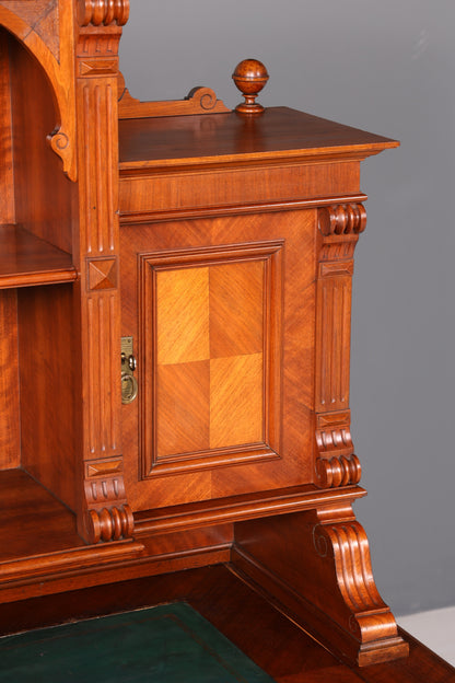 Traumhafter Gründerzeit Schreibtisch mit Aufsatz Jugendstil Bürotisch Massivholz um 1900