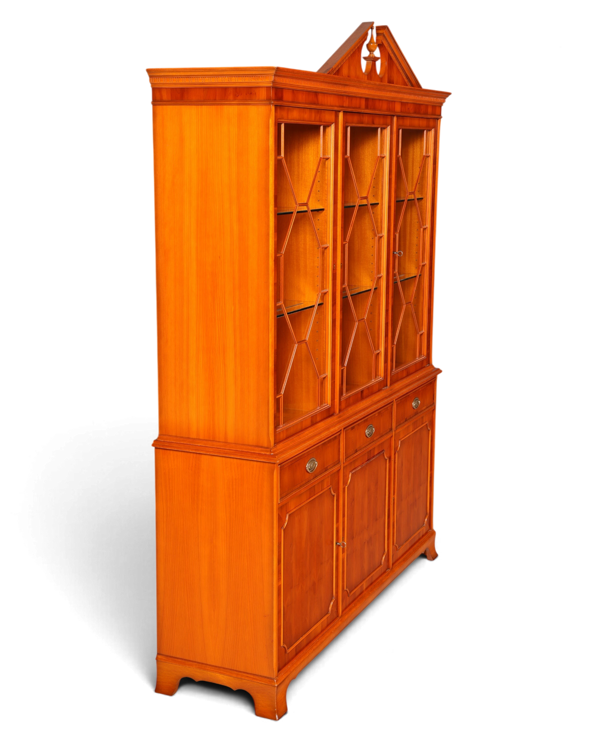 Hauptstadt Möblerei Heldense Vitrine aus englischer Eibe mit Glasfront und Buffet-Unterschrank im Vintage-Stil