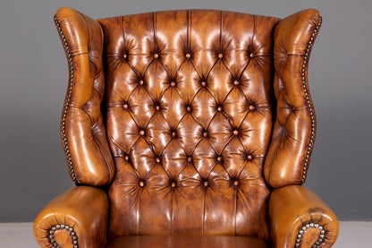 Wunderschöner Original Chesterfield Ohrenbackensessel Englisch Echt Leder Herrensessel Relaxsessel Liegefunktion Vintage