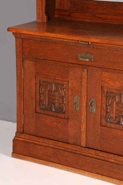 Wunderschöner Jugendstil Schrank Antik Buffet Eiche Anrichte Buffetschrank Vitrine Vintage