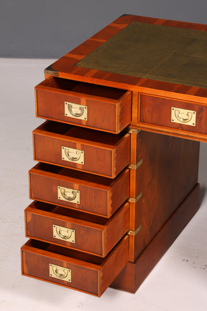Edler Maritimer Schreibtisch Englischer Military Chest Bürotisch Office Table Echt Lederauflage Antik Vintage