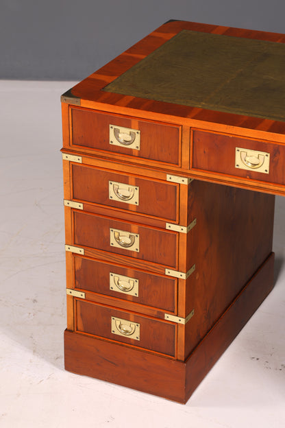 Edler Maritimer Schreibtisch Englischer Military Chest Bürotisch Office Table Echt Lederauflage Antik Vintage
