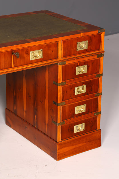 Edler Maritimer Schreibtisch Englischer Military Chest Bürotisch Office Table Echt Lederauflage Antik Vintage