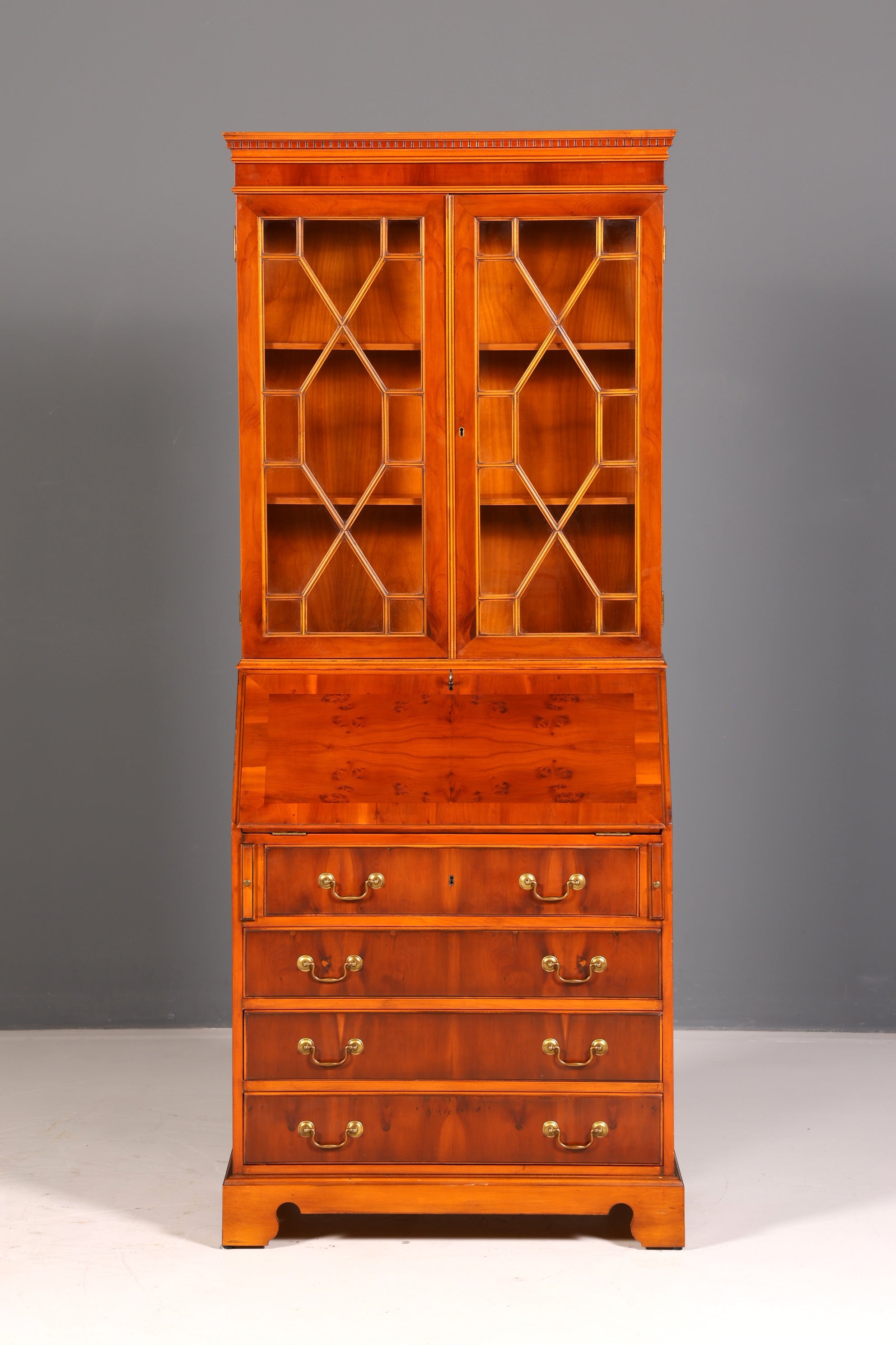 Wunderschöner Englischer Aufsatzsekretär Eibe Sekretär Vitrine Büro Antik Schrank Bibliothek Vintage