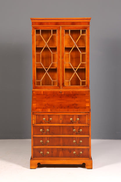 Wunderschöner Englischer Aufsatzsekretär Eibe Sekretär Vitrine Büro Antik Schrank Bibliothek Vintage