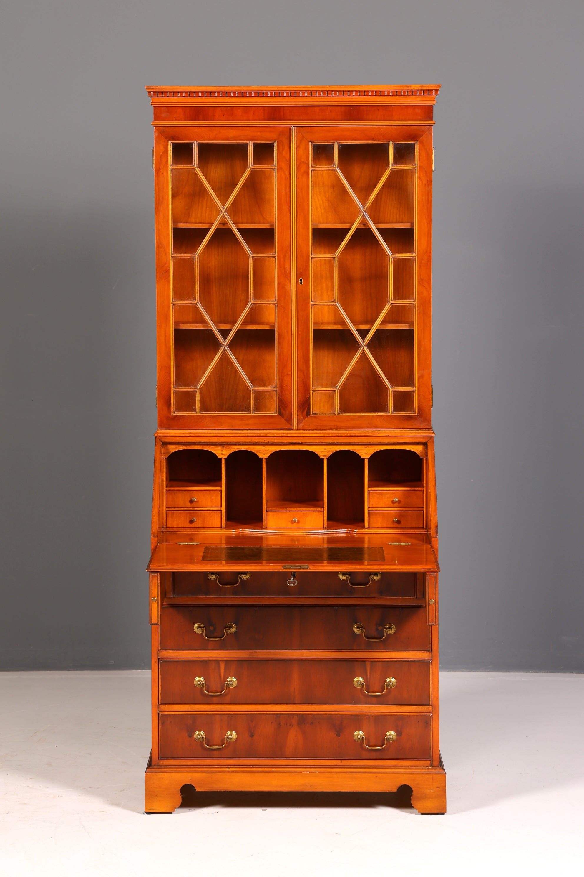 Wunderschöner Englischer Aufsatzsekretär Eibe Sekretär Vitrine Büro Antik Schrank Bibliothek Vintage