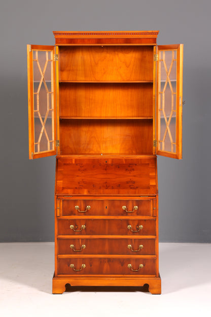 Wunderschöner Englischer Aufsatzsekretär Eibe Sekretär Vitrine Büro Antik Schrank Bibliothek Vintage