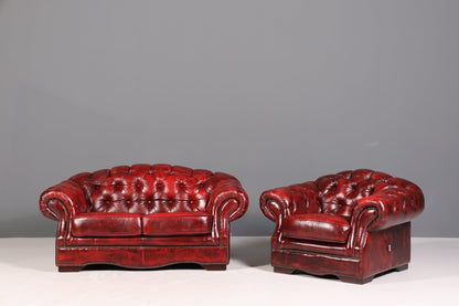 Wunderschöne Original Chesterfield 2-Sitzer Couch Englisches echt Leder Oxblood Sofa UK