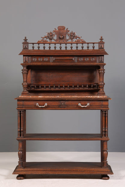 Traumhafte Gründerzeit Anrichte Antik Marmor Kredenz Sideboard Buffet Serviertisch mit Aufsatz