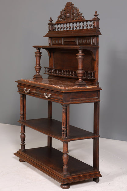Traumhafte Gründerzeit Anrichte Antik Marmor Kredenz Sideboard Buffet Serviertisch mit Aufsatz