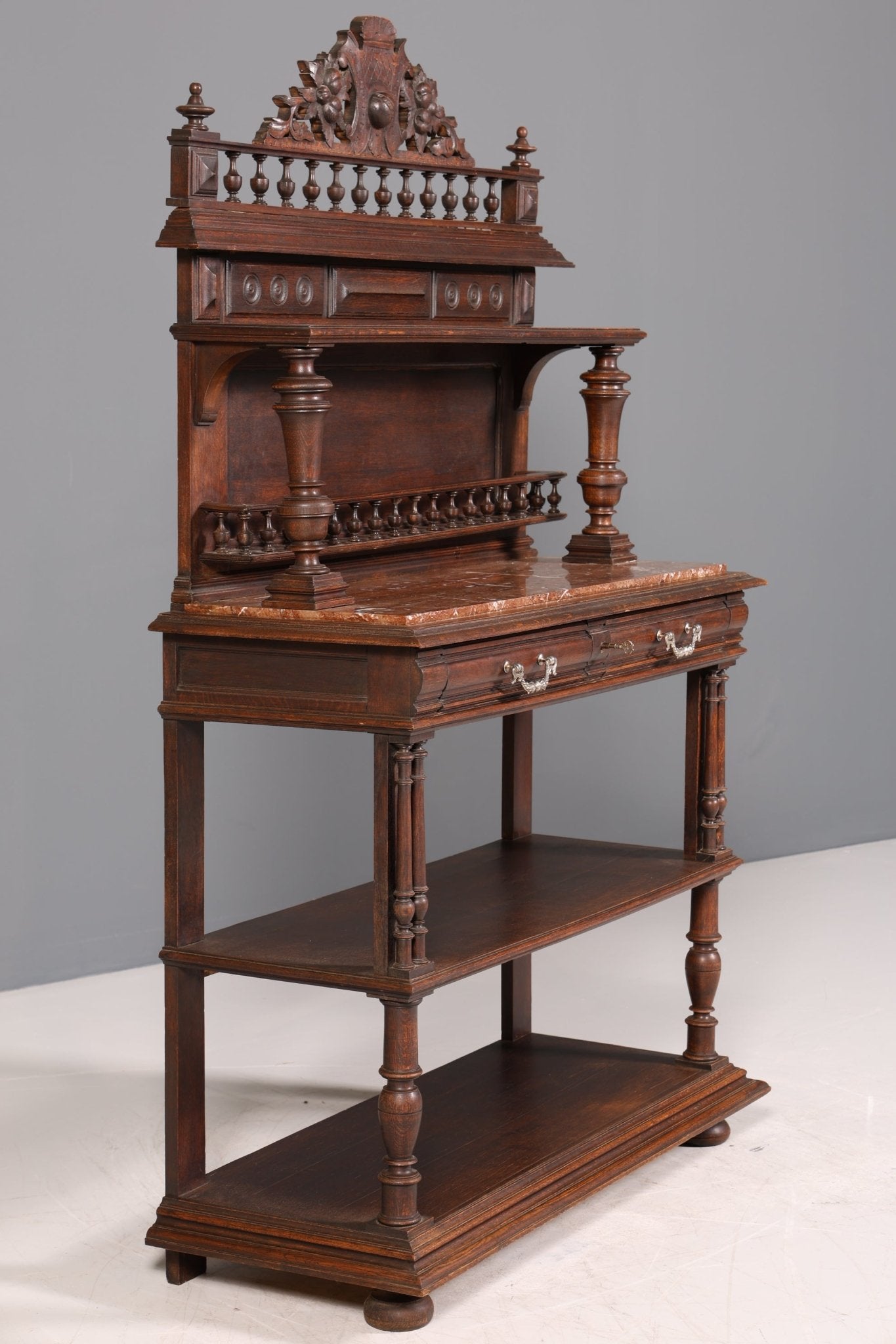 Traumhafte Gründerzeit Anrichte Antik Marmor Kredenz Sideboard Buffet Serviertisch mit Aufsatz