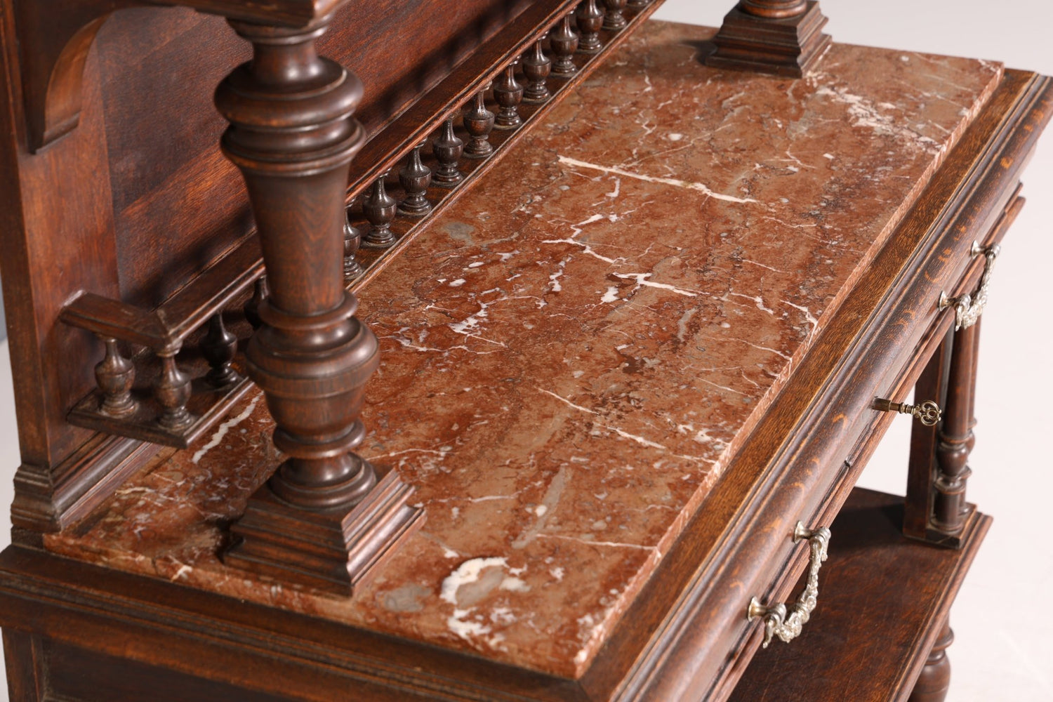 Traumhafte Gründerzeit Anrichte Antik Marmor Kredenz Sideboard Buffet Serviertisch mit Aufsatz