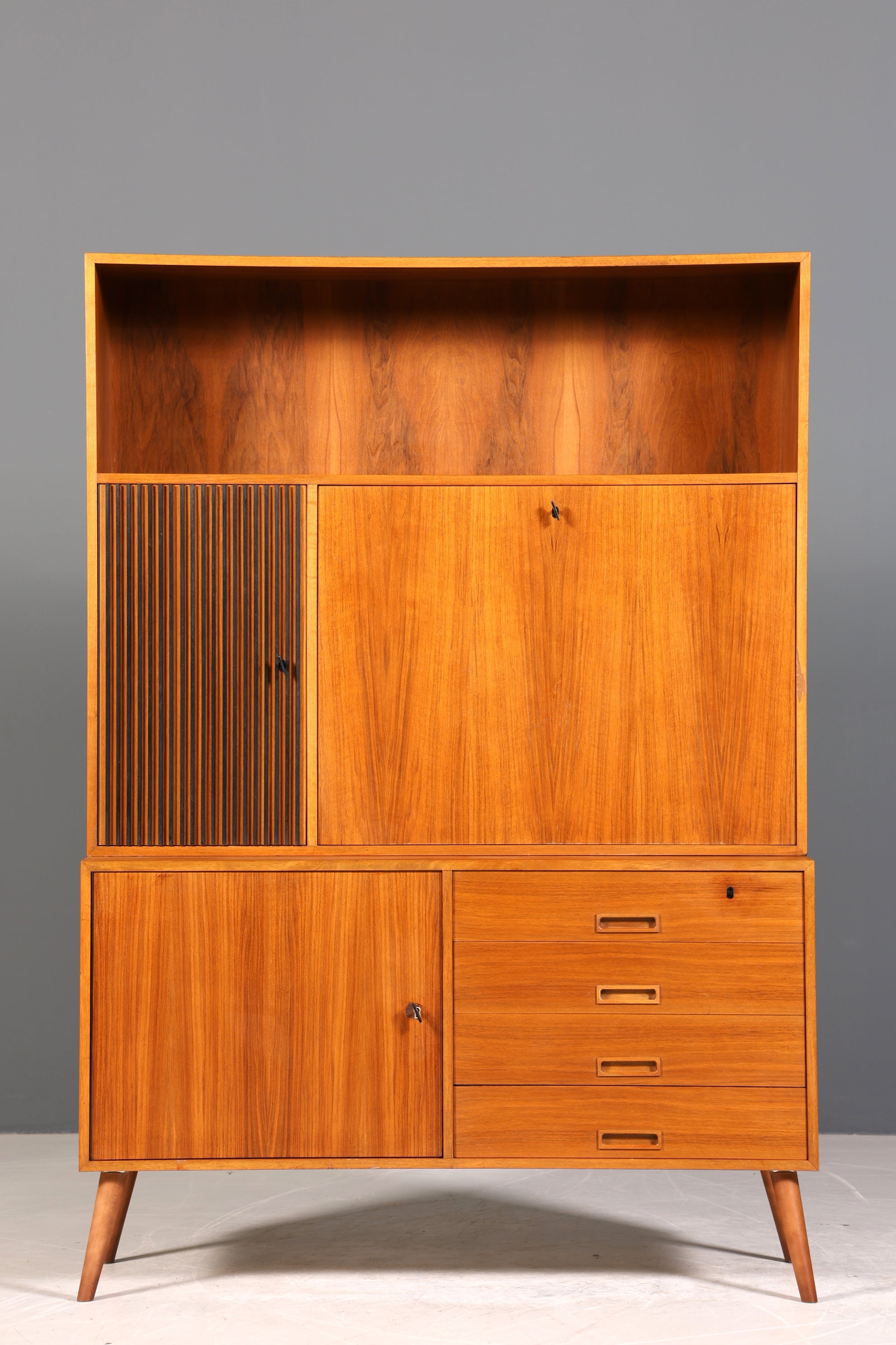 Wunderschöner Mid Century Schrank Bücherregal Sekretär Vintage Regal Highboard Holz Bookshelf VEB