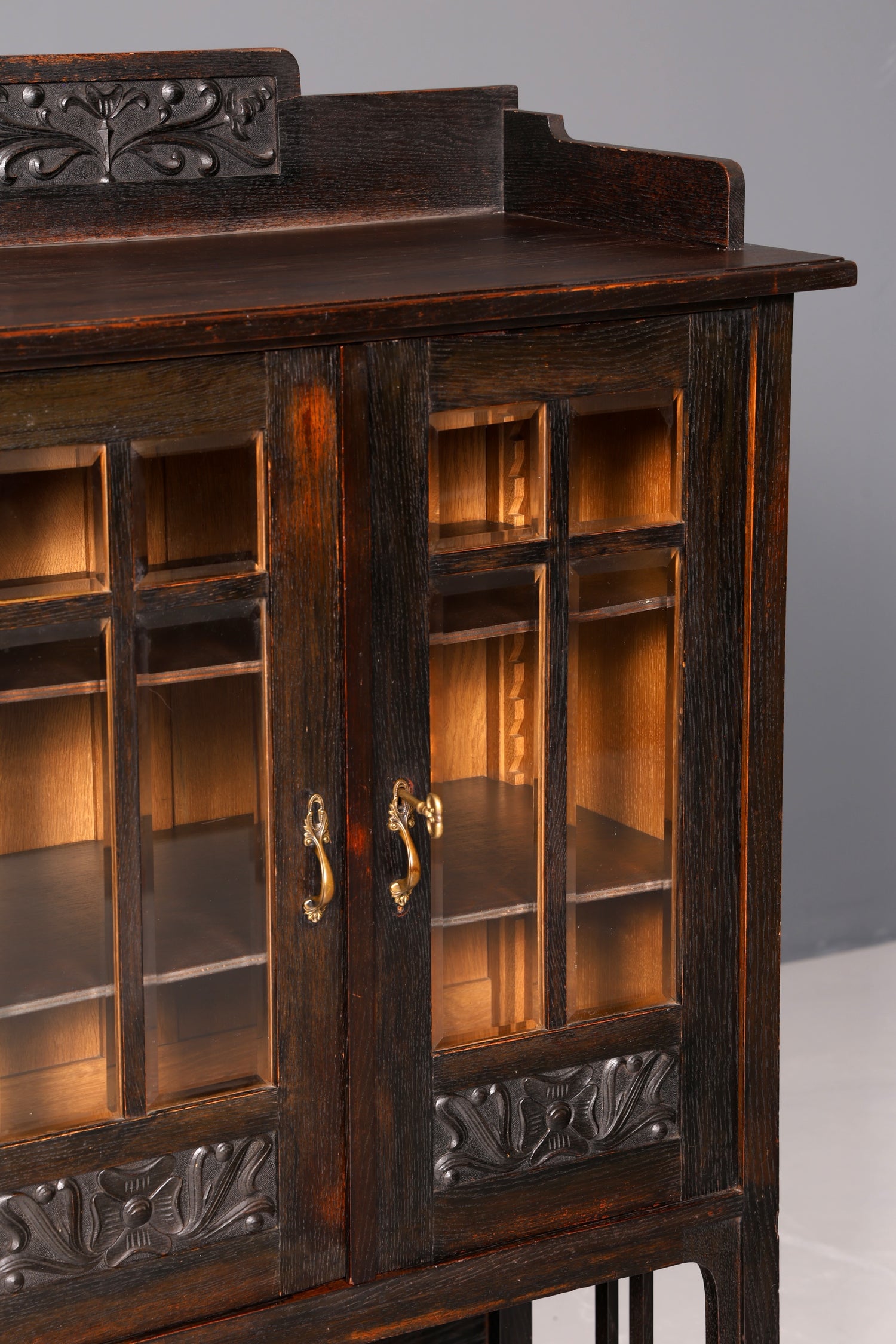 G217 Finish cm Traumhafte Jugendstil Vitrine Antike Holz Bücherschrank Eiche Antik Schrank Geschirrschrank (Kopie)