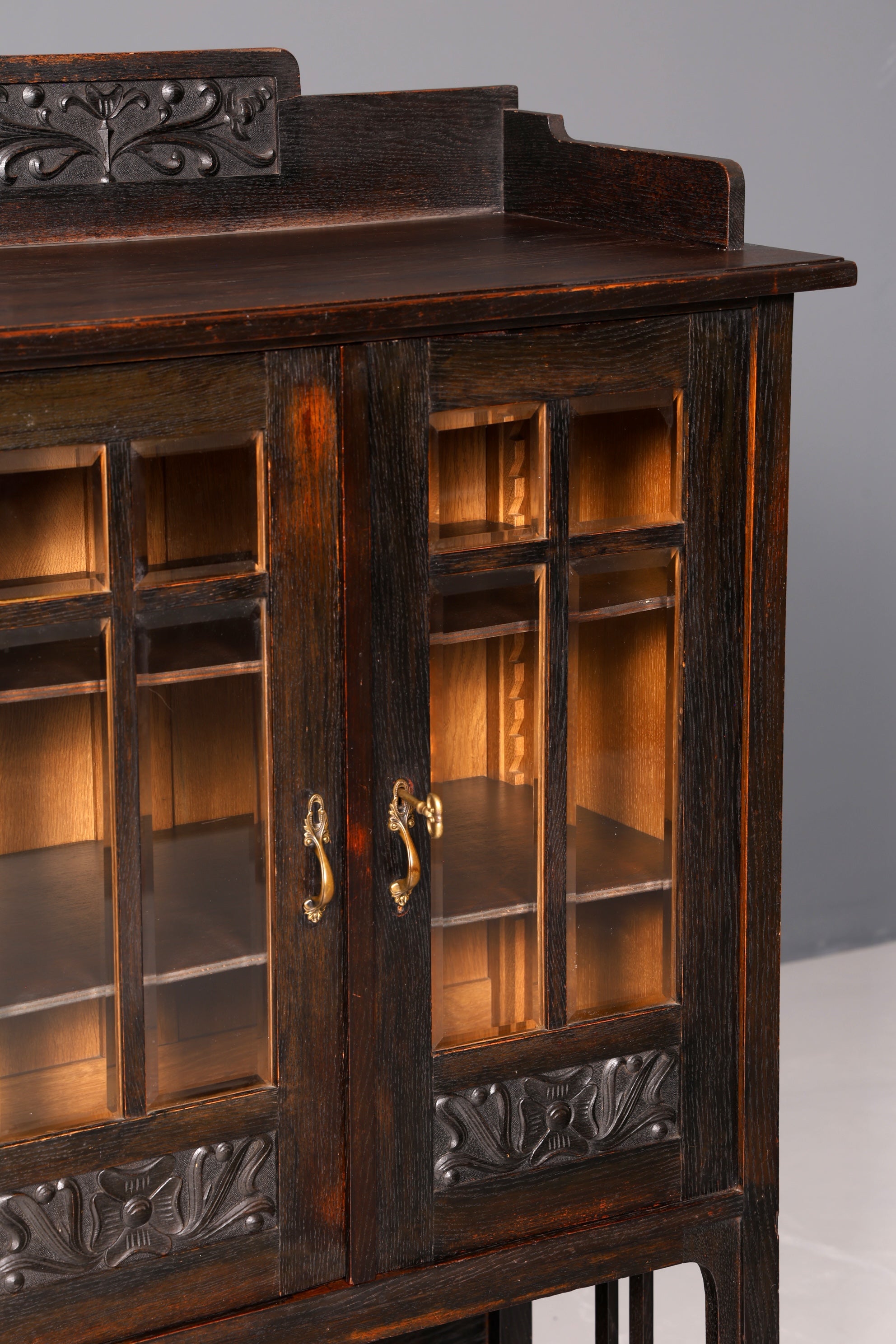 G217 Finish cm Traumhafte Jugendstil Vitrine Antike Holz Bücherschrank Eiche Antik Schrank Geschirrschrank (Kopie)