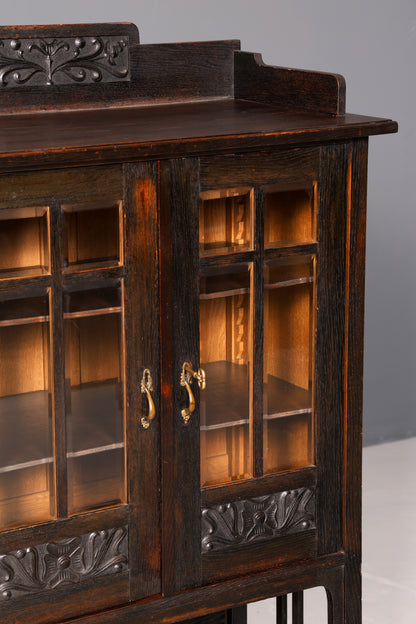G217 Finish cm Traumhafte Jugendstil Vitrine Antike Holz Bücherschrank Eiche Antik Schrank Geschirrschrank (Kopie)