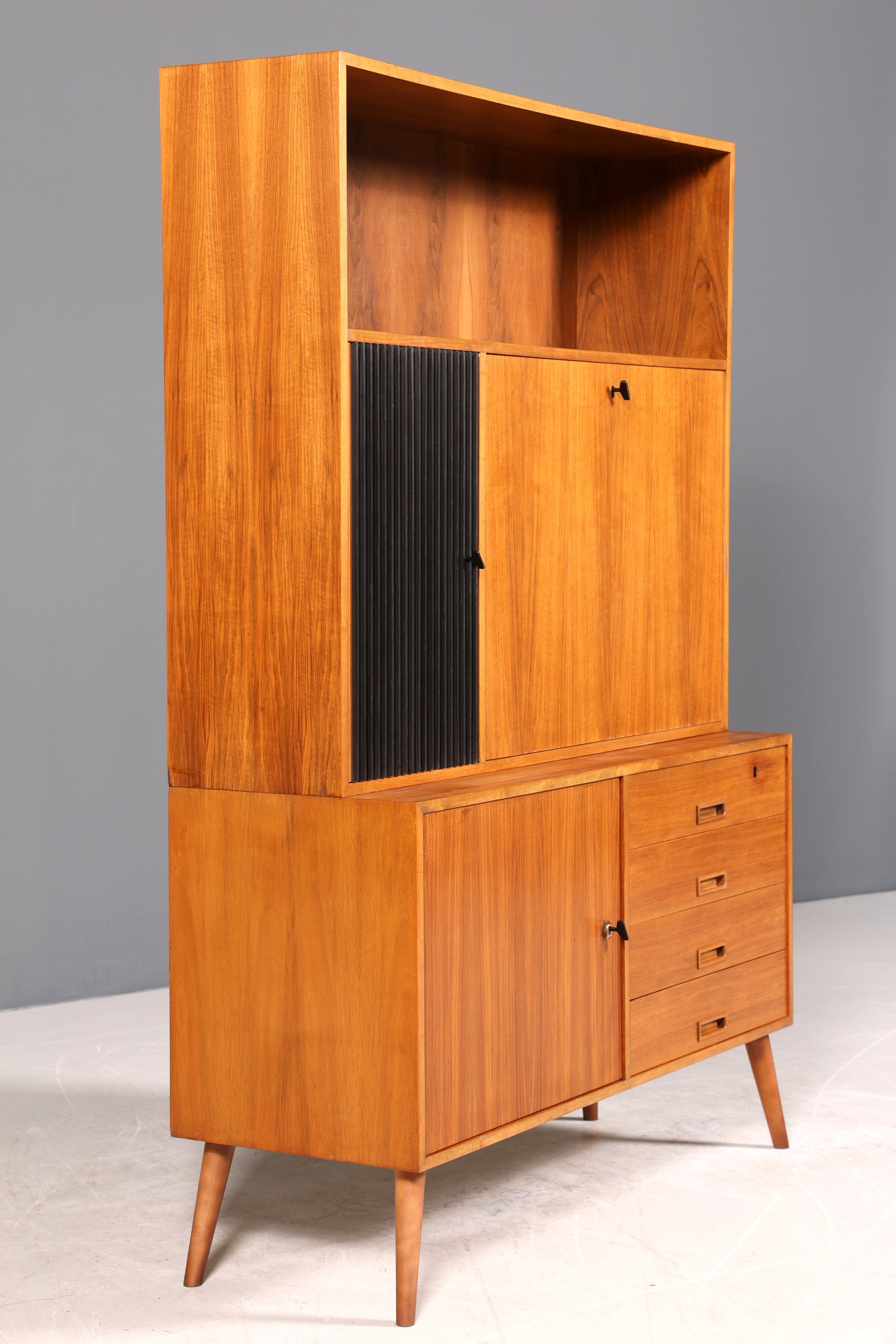Wunderschöner Mid Century Schrank Bücherregal Sekretär Vintage Regal Highboard Holz Bookshelf VEB
