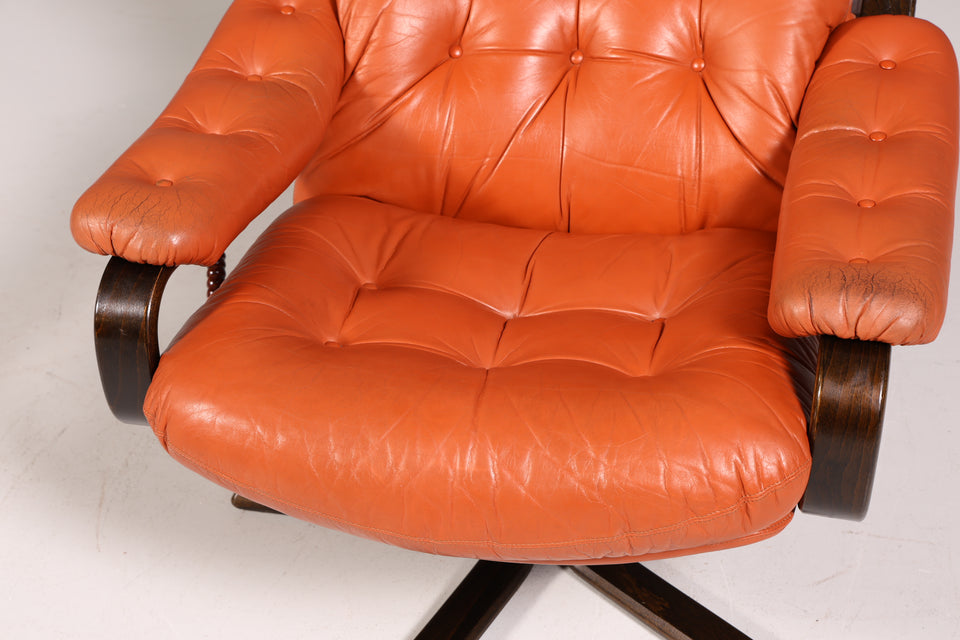 Mid Century Leder Relax Sessel Lounge Chair mit Wippfunktion 1 von 2