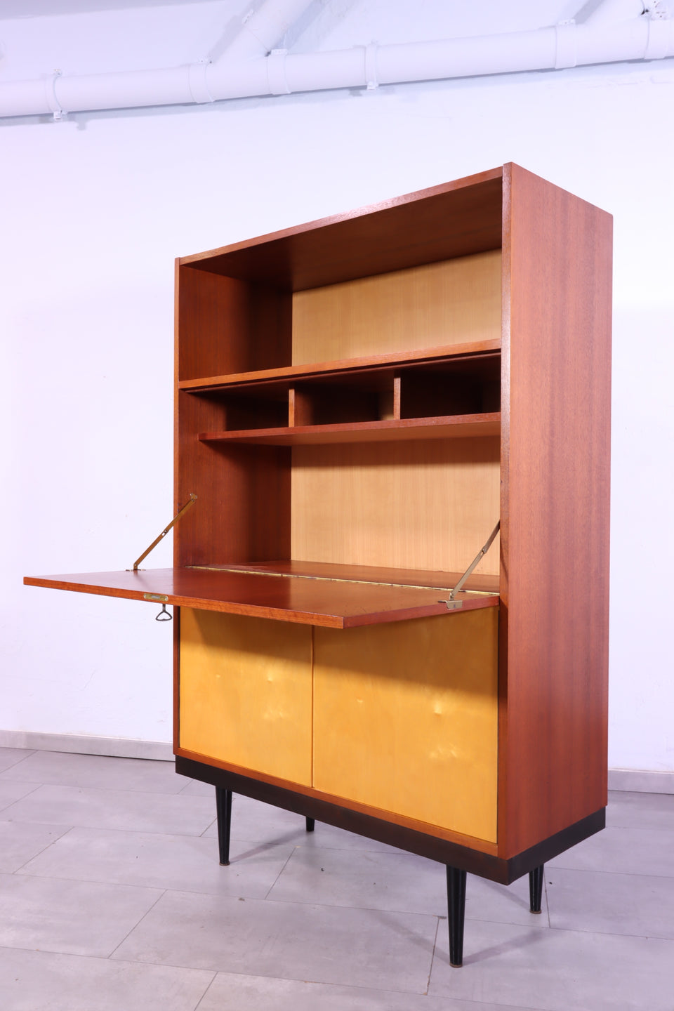 Schlichter Mid Century Sekretär Vintage Bücherregal Vintage Kommode